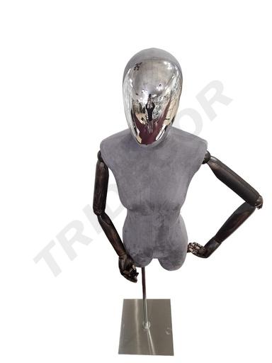 [041254] 女模灰色 带吸铁石脸 Busto Mujer Lino Gris Con Cabeza Plateada