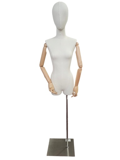 [041330] Buste de Femme Lin Base Carrée Bras Bois Argenté