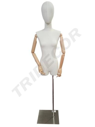 [041330] Woman Bust Linen Square Base Silver Wooden Arm