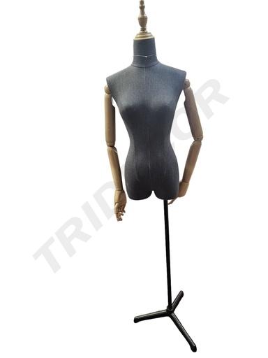 [041337] 包布女模三角底座 Busto Mujer Lino Vaquero Sin Cabeza Con Base Tripode Negro Brazo Claro