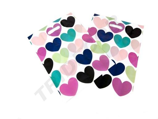 [010786] 彩色爱心塑料礼品袋Bolsa de Plástico Asa Troquelada 16X25cm Corazones 100 /Pq 40Pq/caja