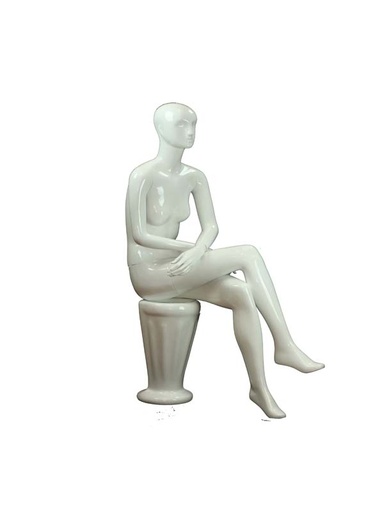 [040693] Seated Female Mannequin in Glossy White with Face