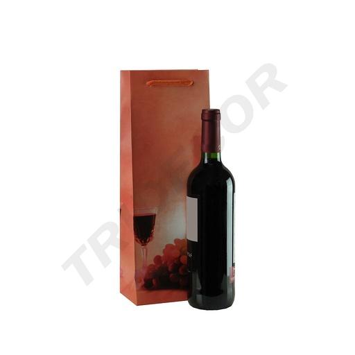 [010621] Sac en papier corail avec poignée à cordon pour bouteille de vin, taille 36X13+8.5 CM, 25 unités