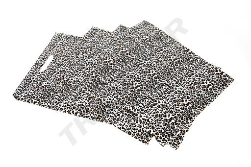 [010142] Sacchetti di plastica con stampa leopardata e manico ritagliato 25X35cm 100 unità