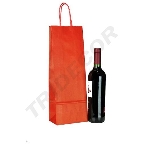 [010625] Saco de papel Kraft vermelho com alça torcida para garrafas, 39x14+8,5cm, 25pcs