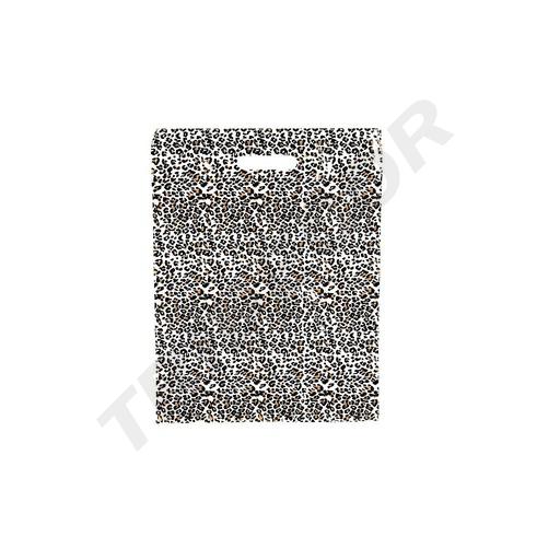 [010509] Borsa di plastica con stampa leopardata e manico ritagliato, 50x60 cm, 100 pezzi