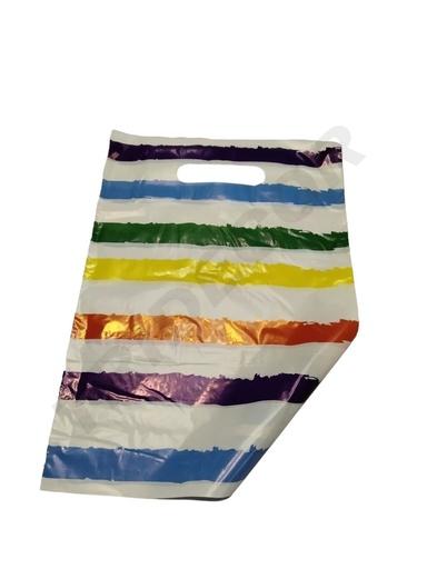 [0101089] 彩虹色手提袋塑料袋 Bolsa de plástico con asa troquelada arcoíris 50x60 cm 100/unidad 5pq /caja