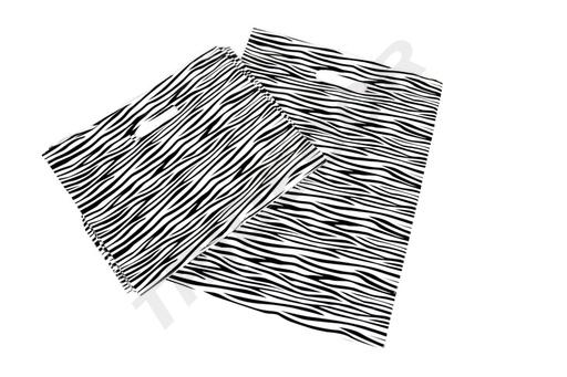 [010056] Pungă de plastic cu mâner decupat și imprimeu zebră 35X45CM 100 de unități