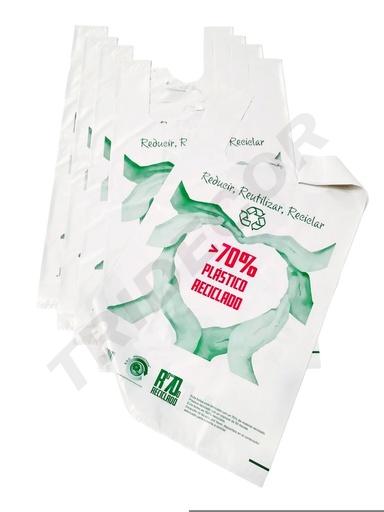 [0101057] White T-shirt plastic bag with logo, 70% recycled, 50X60 CM