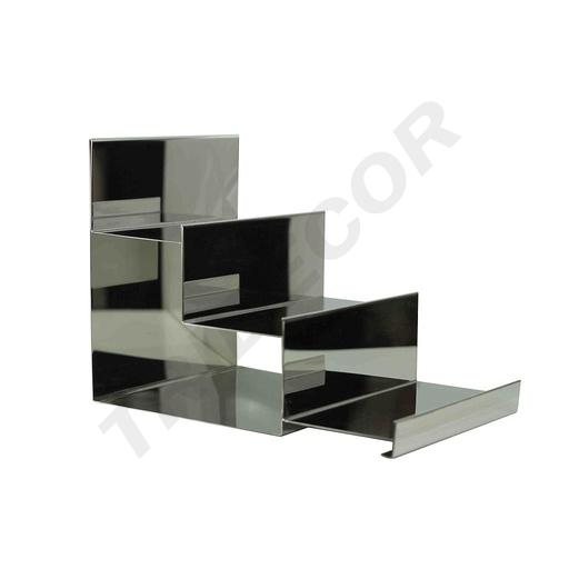 [009794] Espositore in acciaio cromato a forma di scala a 3 altezze