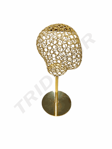[041275] 金色网格头模带铁底座 Expositor Sombrero Cabeza  oro Alambre Con Base Metalica Color Dorado