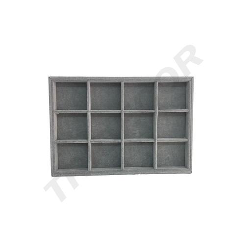 [009821] Caixa de Veludo Cinzento Escuro com 12 Compartimentos, 35X24X3 CM