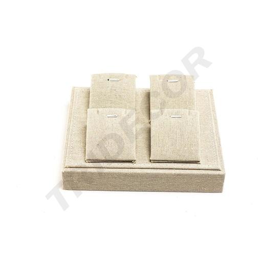 [009679] Vassoio per esposizione gioielli in lino beige 18.5x15.5x7cm