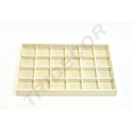 [009726] Beige Leinen Schmucktablett 24 Fächer 35X24X3 CM