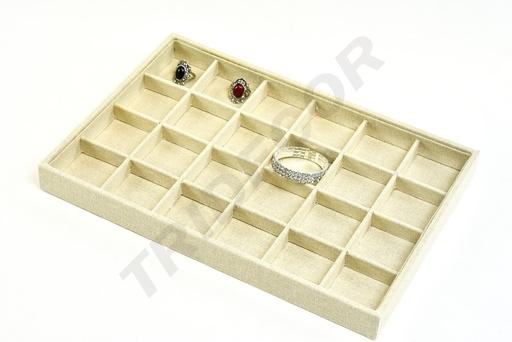 [009726] Beige Leinen Schmucktablett 24 Fächer 35X24X3 CM