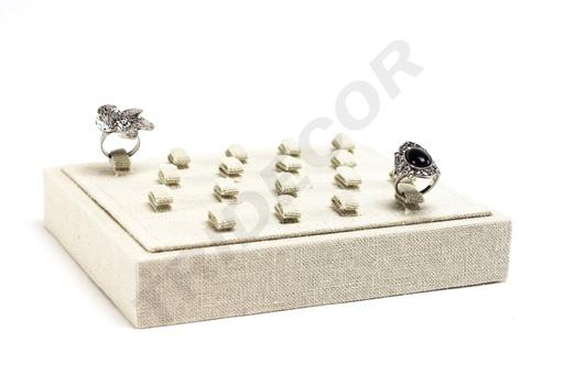 [009676] Plateau à bijoux en lin beige pour 18 bagues, 18,5x15,5x3 cm