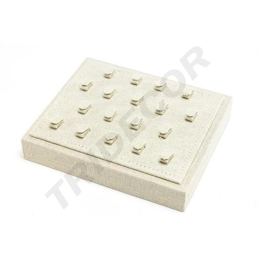 [009676] Vassoio per Gioielli in Lino Beige per 18 Anelli, 18.5x15.5x3 cm