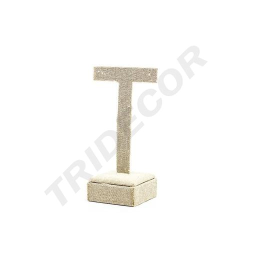 [009664] T-förmiger Ohrringständer Beige Leinen 11,5X4,5X6,5cm