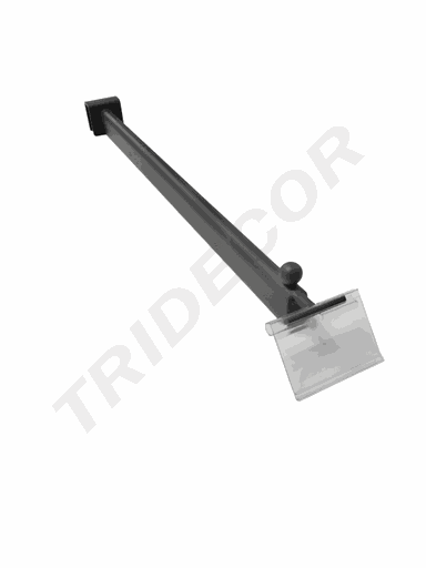 [002199-MG2] 卡扁管灰色一珠带价格牌Percha gris con soporte de precio para tubo rectangular, 40 cm