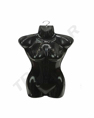 [040091] Buste de femme en plastique noir avec porte-manteau