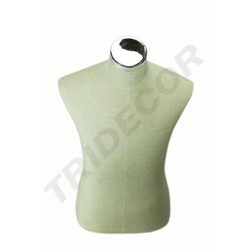 [040092] Busto de Homem em Linho Bege com Base de Madeira