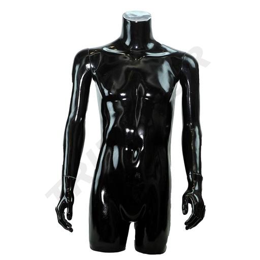 [040268] Busto de Hombre Lacado En Negro Con Brazos
