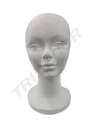 [8436539083474] Weiblicher Styroporkopf mit Gesichtszügen in Weiß