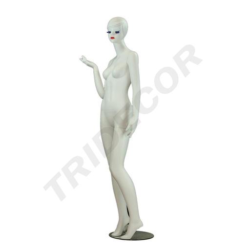 [040838] Manichino femminile in bianco opaco con ciglia blu e capelli scolpiti