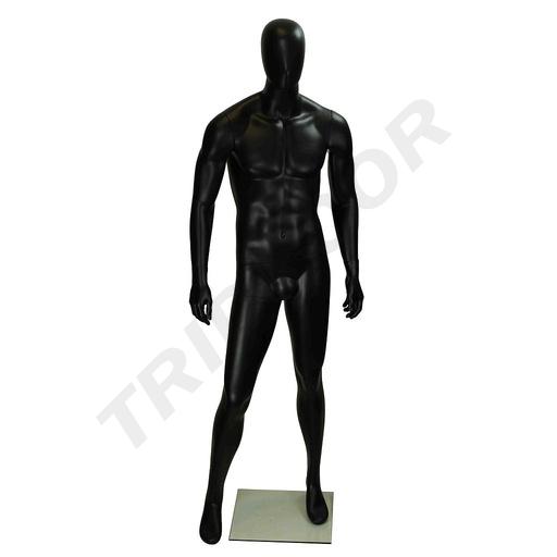 [040732] Manequim Masculino de Fibra de Vidro Preto Fosco Sem Características