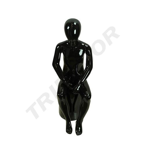 [040855] Maniquí Infantil Sentado Sin Rostro Negro Brillo 4 Años