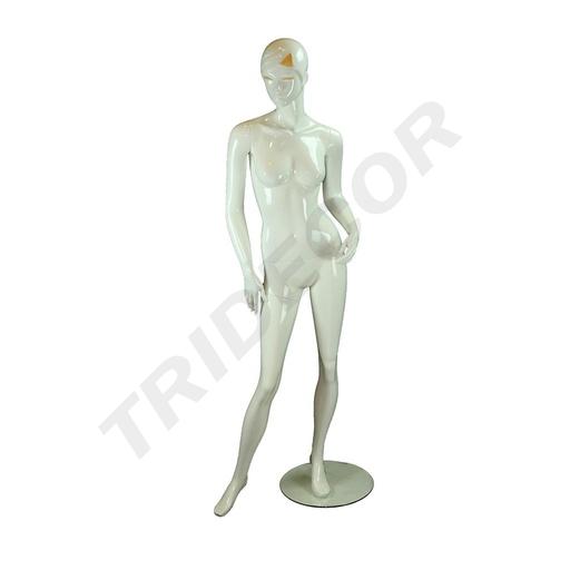 [040290] Maniquí De Mujer Blanco Brillo Con Detalles Dorados
