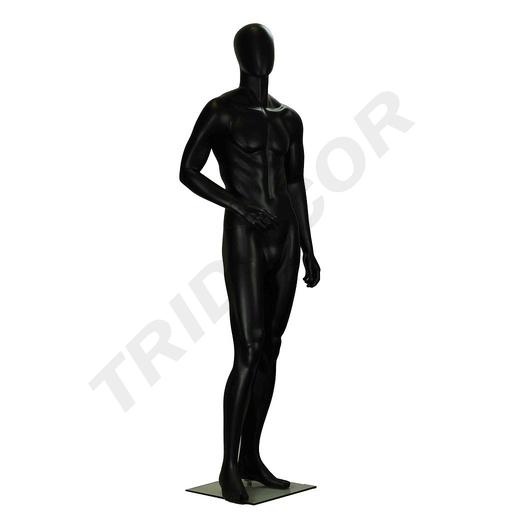 [040730] Matte Black Lacquered Mannequin Without Features Bent Arm