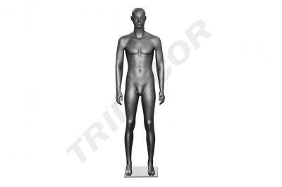 [041197] Manequim masculino em cor de grafite com características de postura reta
