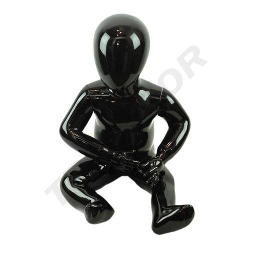 [040606] Maniquí De Bebé Sentado Sin Rostro Negro Brillo 1-2 Años