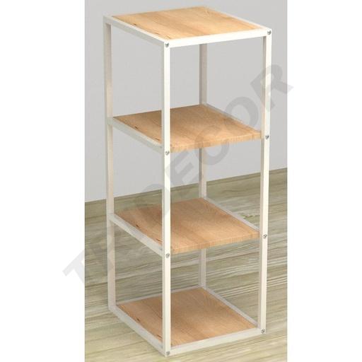 [038157AB] Suport de expunere cu 4 rafturi albe și lemn de mesteacăn, 108X44X39cm