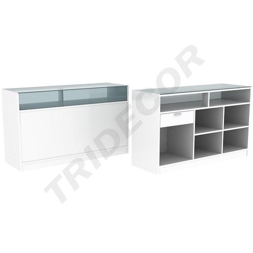 [0270003/180B] Bancone con vetro 180x50x90 cm Bianco