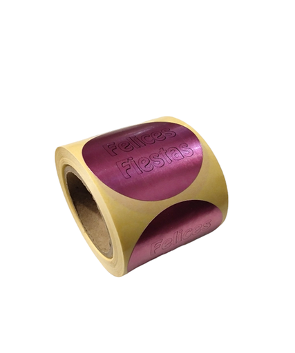 [014057] Autocollant Joyeuses Fêtes Grenat 4cm 250 Rouleaux