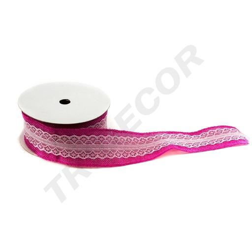 [014839-RS] 粉色蕾丝麻袋织带 9 M Cinta de Tela de Saco Rosa Con Puntilla 9m