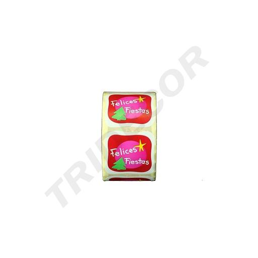 [014469] Egatina 'Joyeuses Fêtes' Motif d'arbre 4X4cm Rouleau de 500