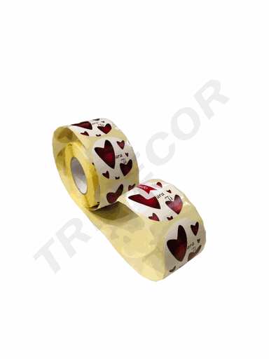 [0141047] Autocollant "Juste pour Vous" Rond Coeur Rouge Fond Blanc 500 Rouleaux