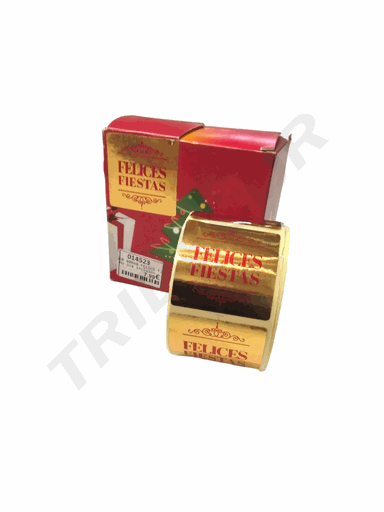 [014523] Pegatina 'Felices Fiestas' Roja y Dorada Cuadrada
