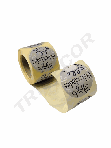 [014479] Felicidades Pegatina de Girasol Plata y Azul 250 Unidades/Rollo