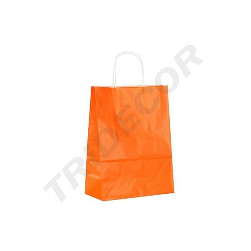 [010003] Bolsa de papel de celulosa naranja con asa rizada 24X32+10 cm