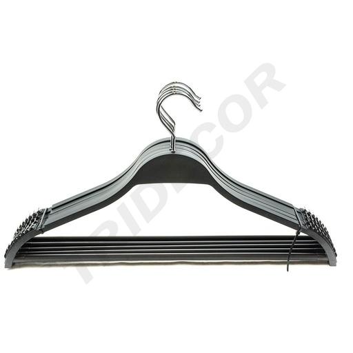 [005147] 黑色塑料带横杆衣架Percha de Plástico Con Barra Color Negro 43cm (5undes/pq) 100/caja