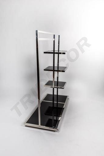 [038211] Porte-manteau en acier avec étagères latérales en verre noir 136X120X50cm