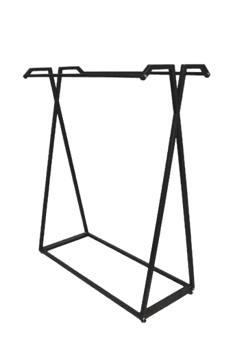 [038301] Doppelter Kleiderständer mit Hängestangen und schwarzer Holzplatte