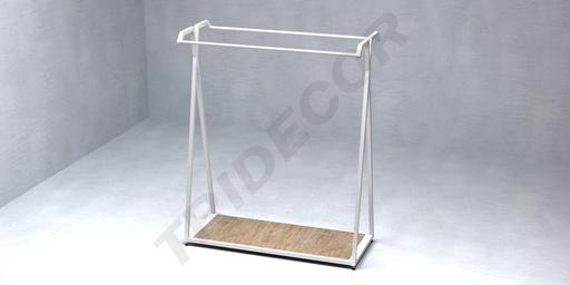 [038302] Cabide com Cabide Duplo Branco Fosco 148X120X55cm e Base de Madeira 110X45cm