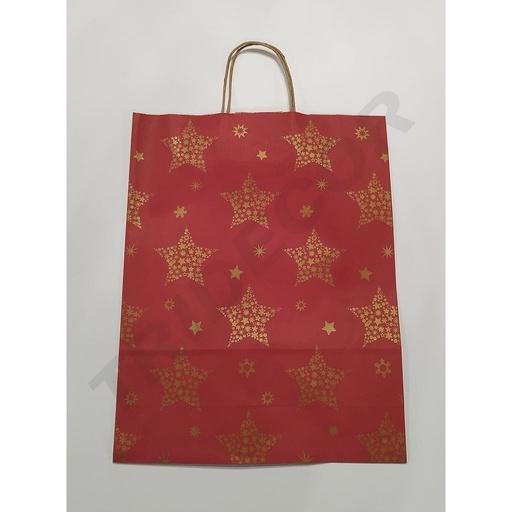 [010683] Pungi de hârtie Kraft roșii de Crăciun 49X45+15 cm