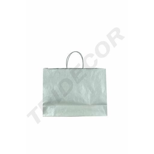 [010691] Sac de hârtie de celuloză cu mâner cu șnur, culoare argintie, 33X15X45 CM, 25 de unități