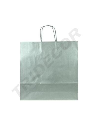 [010598] Saco de papel de celulose com alça torcida, cor prata, 32X13X41 CM, 25 unidades